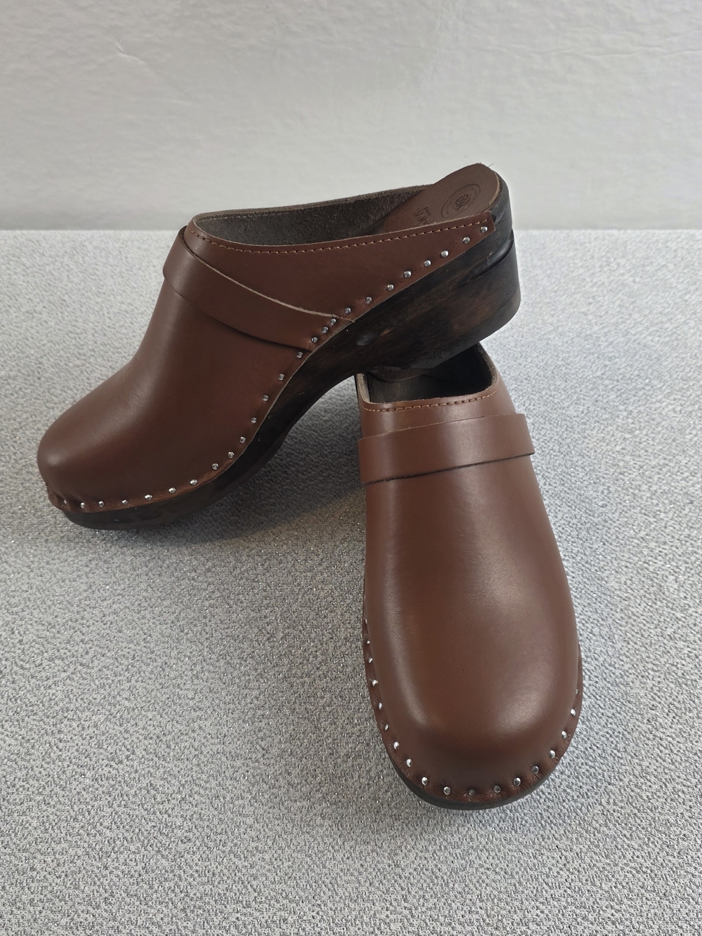 Troentorp Smithy Leather Wooden Clogs Brown Women's 39/8-8.5
